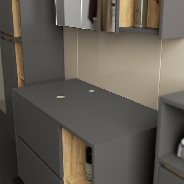 Set mobilier baie Vambos luxe (grafit + stejar artizanal)
