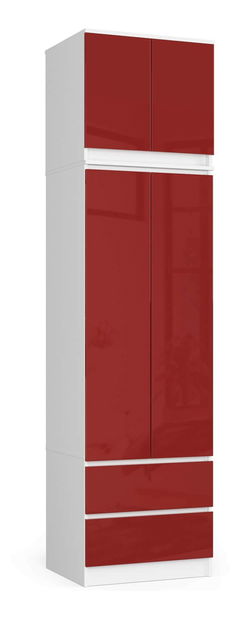 Dulap de haine Slots (alb + roșu lucios) (cu suprastructură)