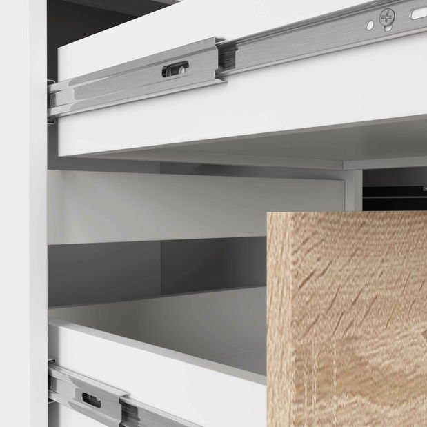 Rohový PC stolík Bienvenida (biela + dub sonoma) (L)