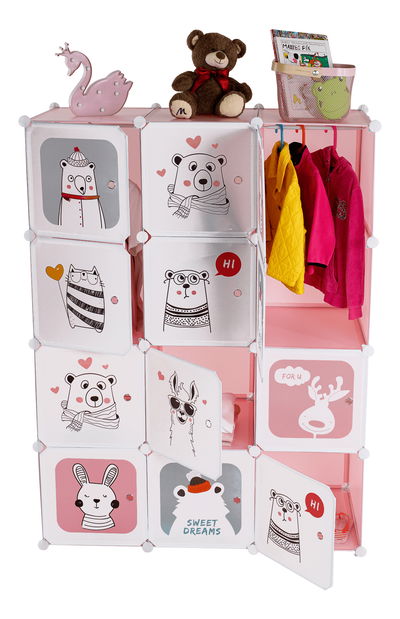 Dulap modular pentru copii Fresh Pink (roz + motiv pentru copii)