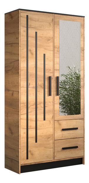 Dulap de haine 103 cm Marine 4 (cu sticlă) (Stejar craft auriu + negru)