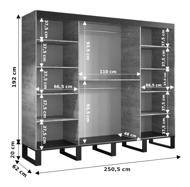 Ormar za garderobu 250 cm Lennox V4 (hrast craft zlatni + crna)