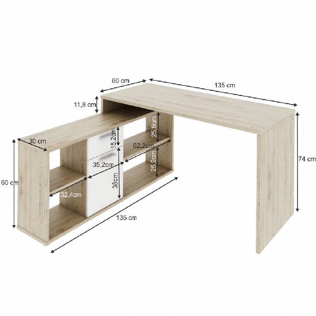 PC stolík Norrix (dub san remo + biela)