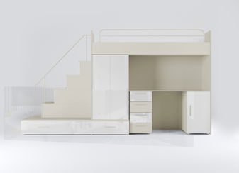 Pat pentru copii Ruby V (cașmir + alb lucios) (cu somiere)