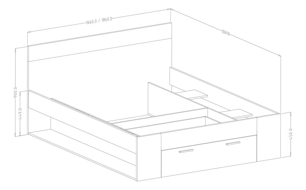 Pat matrimonial 180 cm Benson Typ 92 (stejar monastery + negru)