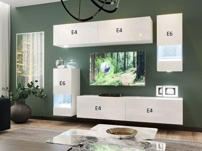 Mobilier living Berny 76 (alb + Alb lucios)