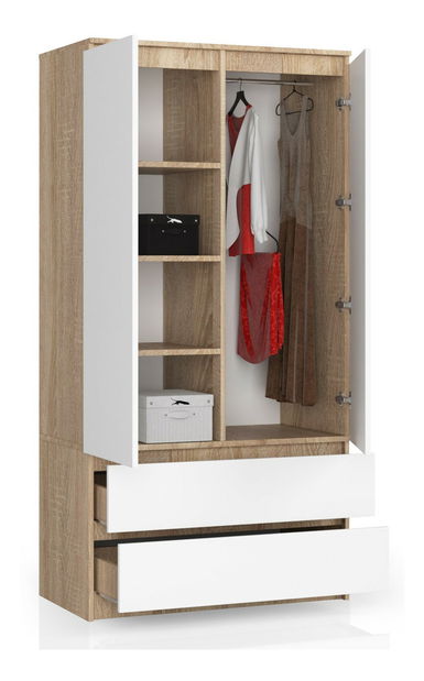 Šatníková skriňa Safwan (dub sonoma + biela)