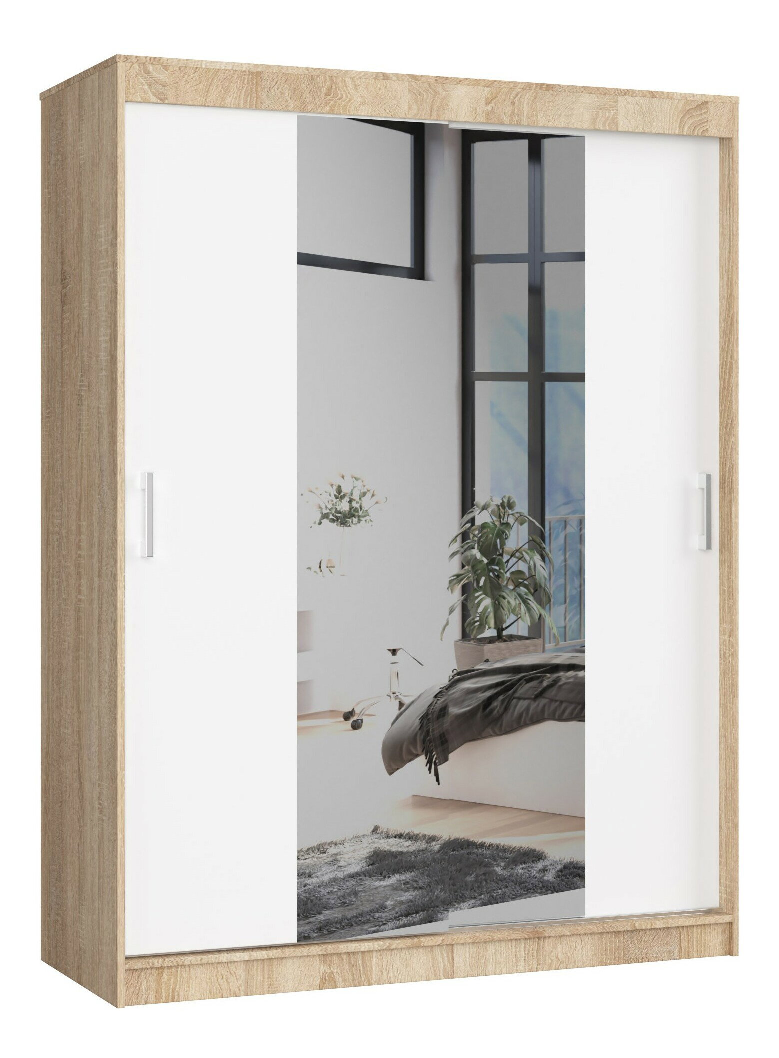 Ruhásszekrény Clotilde (sonoma tölgy + fehér) (tükörrel)