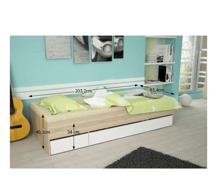 Jednolôžková posteľ 90 cm Matari (dub sonoma + biela)