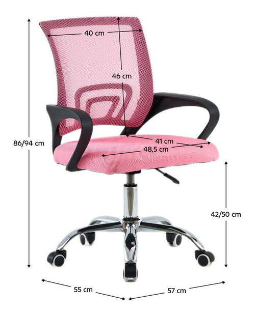 Irodai fotel Declan (rózsaszín + króm) 