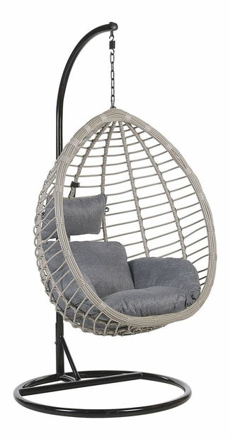 Závesné kreslo so stojanom TOLIO (polyratan) (sivá)