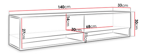 Függesztett TV szekrény Adenuk 140 MDF (fekete grafit + halcsont fekete) 