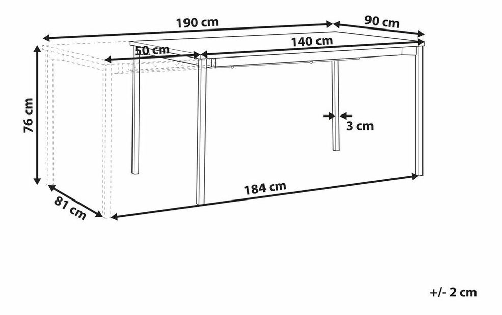 Jedálenský rozkladací stôl 140-190x90 cm Avenera (čierna)