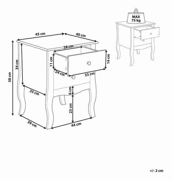 Nočný stolík Lanza 1 (biela)