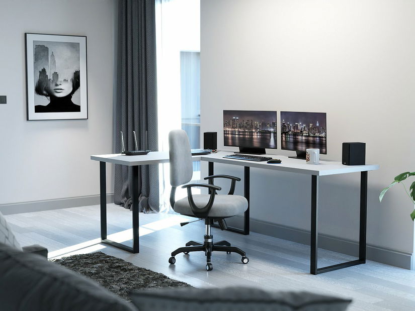 Rohový pc stôl Vintid (biela + čierna) *výpredaj