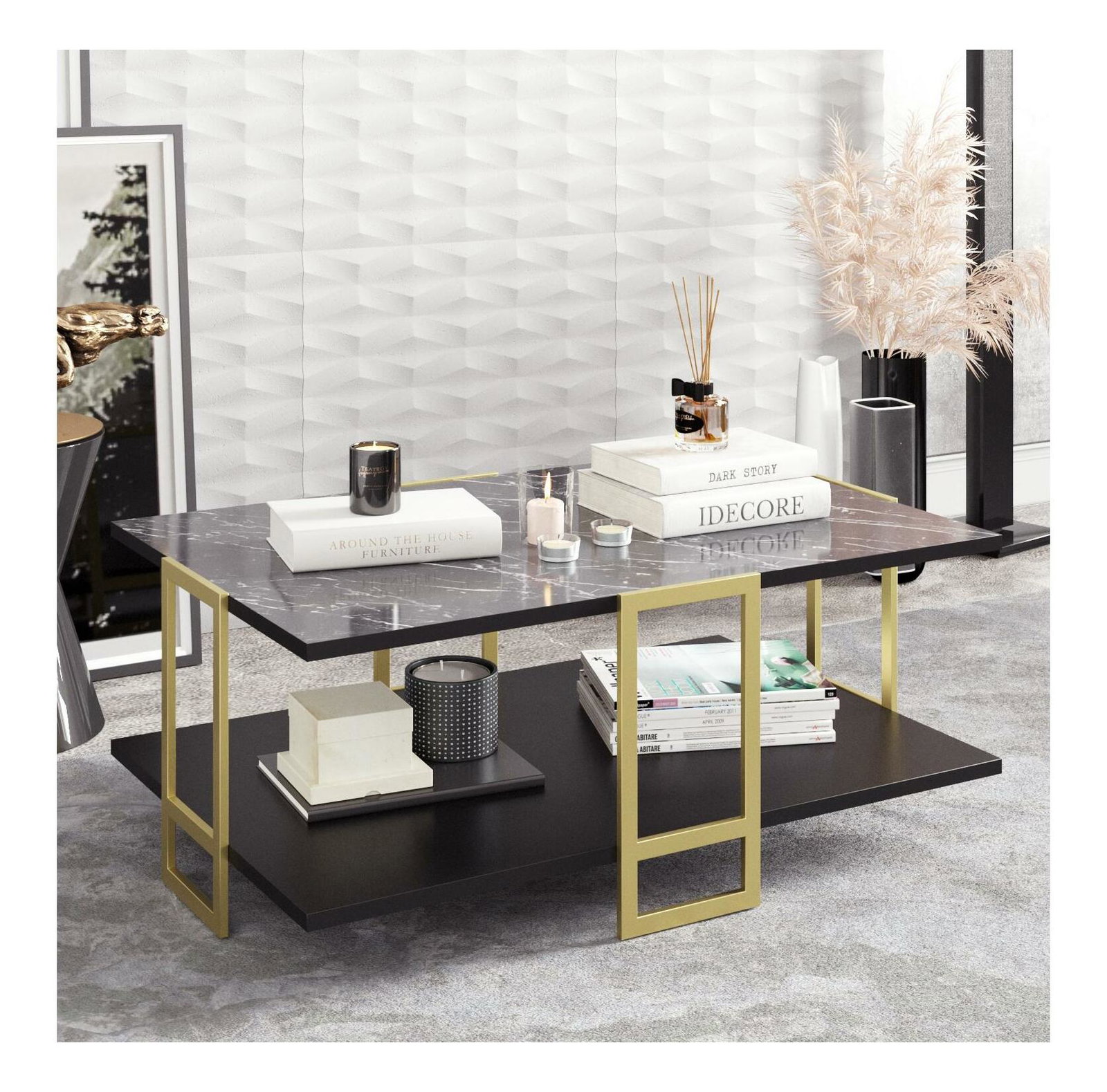 Konferenčný stolík Poppy (zlatá + čierna)