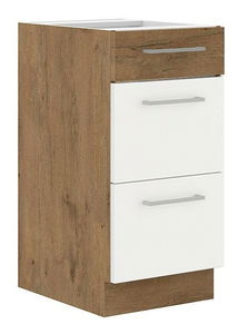 Dulap inferior de bucătărie Woody 40 D 3S BB (Stejar lancelot + alb lucios)