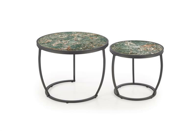 Dohányzóasztal szett (2 db.) Inesz (zöld márvány + fekete)