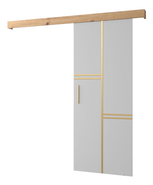 Uși culisante 90 cm Sharlene VIII (alb mat + stejar artisan + auriu)