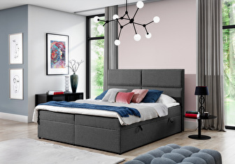 Pat matrimonial Boxspring 185 cm Alyce (gri închis) (cu saltele)