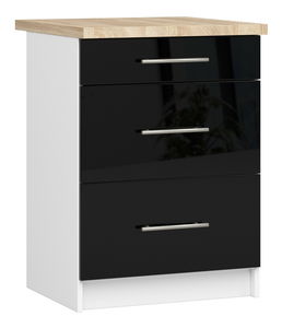 Dulap inferior de bucătărie Ozara S60 3SZ (alb + negru lucios)