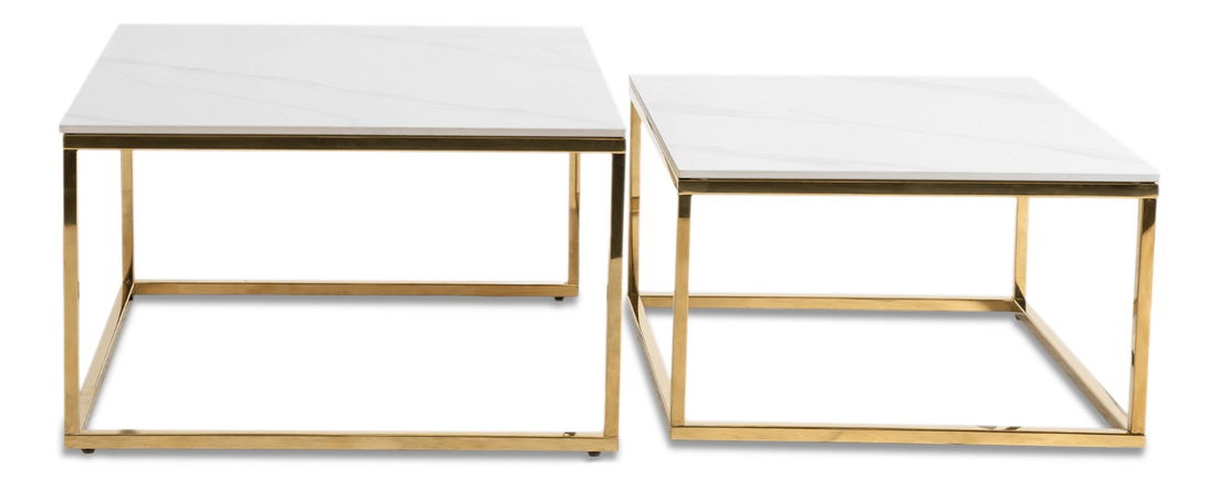 Set 2 konferenčných stolíkov Texarkana (mramor biely + zlatá) 