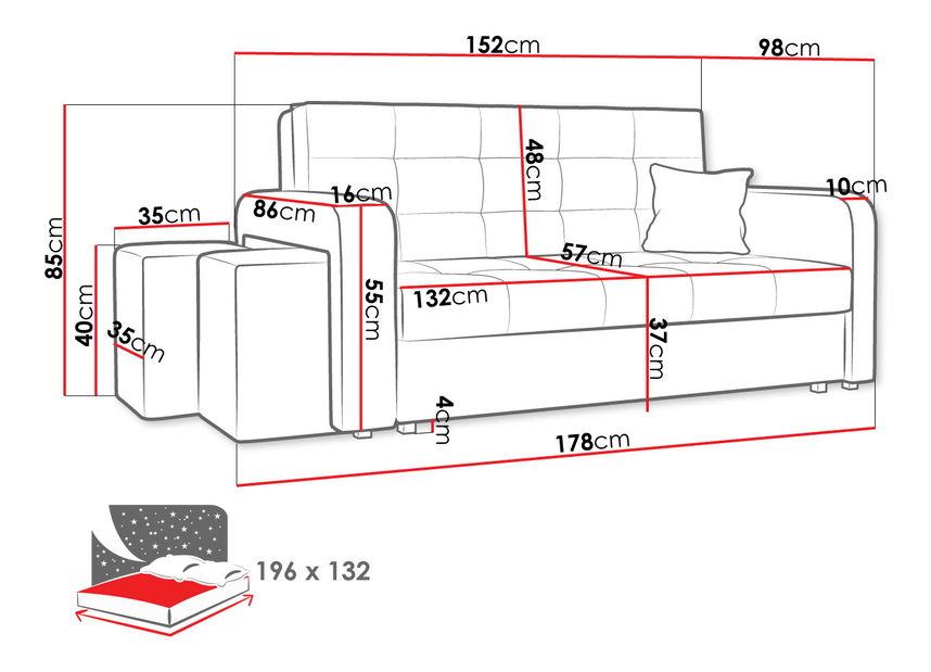Sofa s tabureima Candy III (tamnoplava)