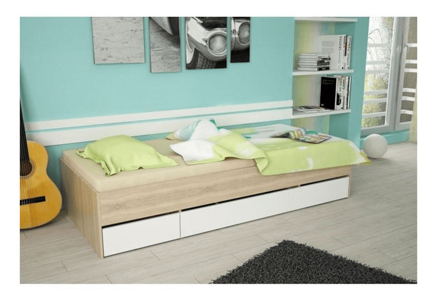 Egyszemélyes ágy 90 cm Matari (sonoma tölgy + fehér)