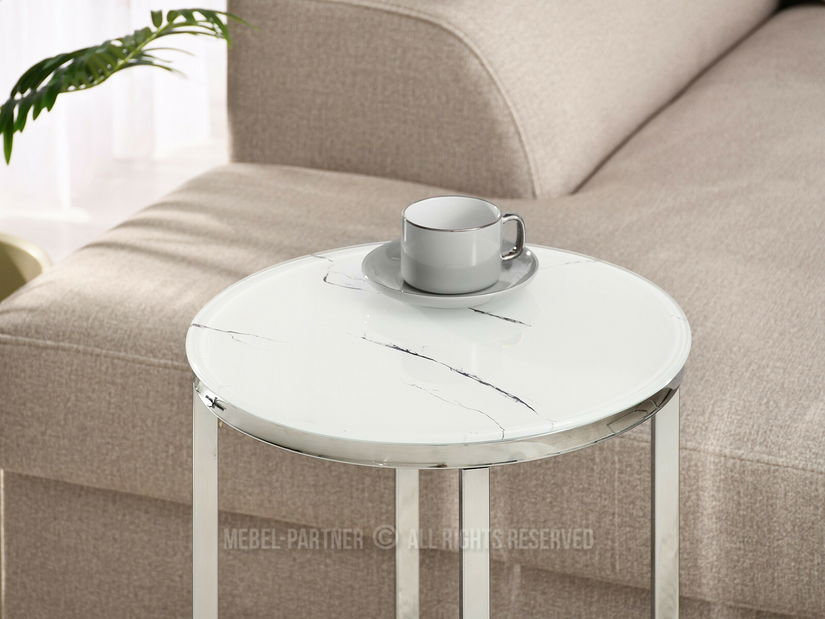 Dohányzóasztal Calvis (fehér márvány + króm)