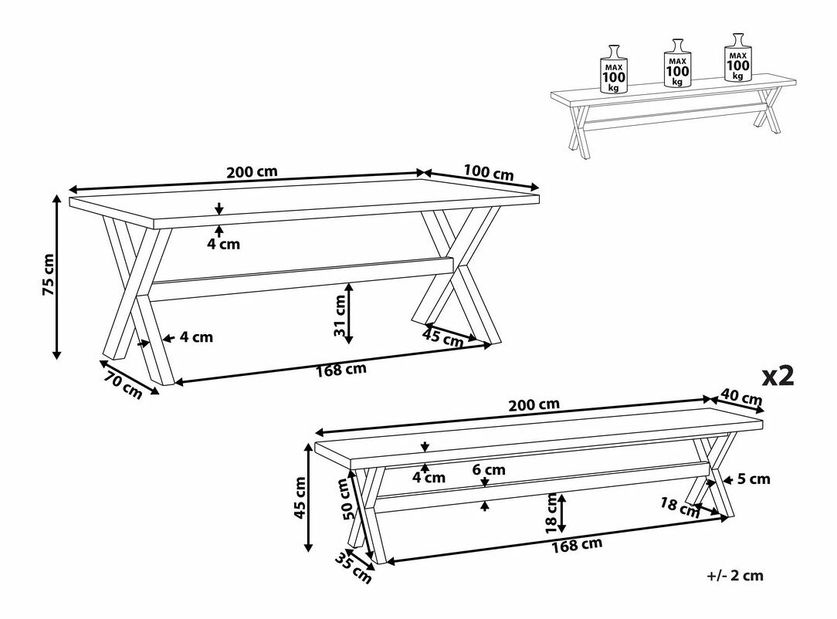 Záhradná zostava Olga (2 lavice) (biela)
