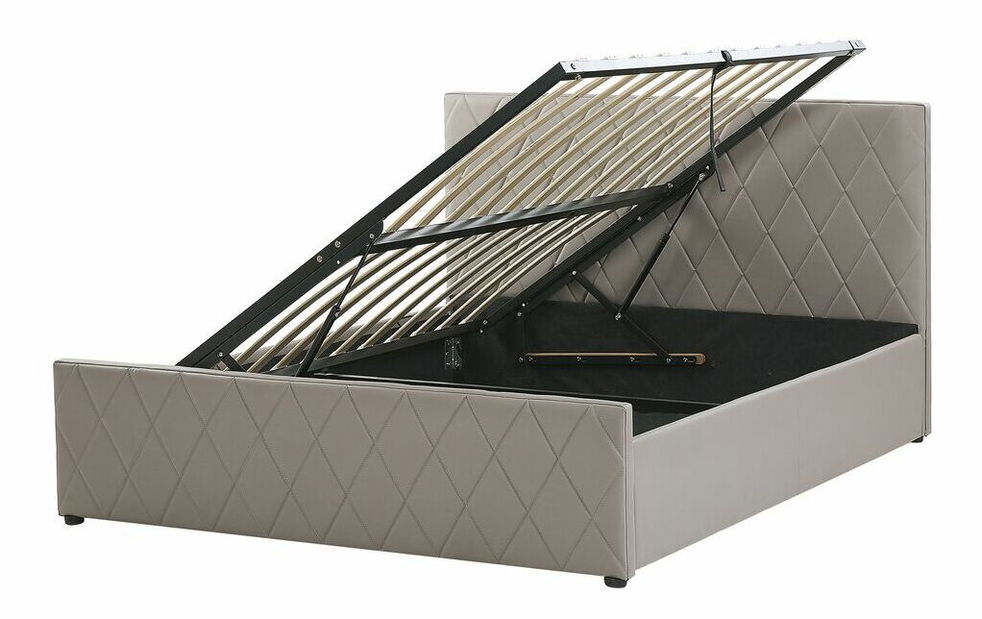 Manželská posteľ 140 cm ROFARIO (sivá) (umelá koža) (s roštom a úl. priestorom)