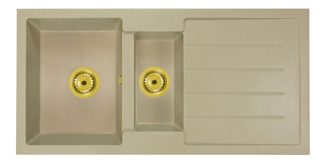 Chiuvetă de bucătărie Yuxur (bej) (cu 2 orificii pentru robinet) (D)