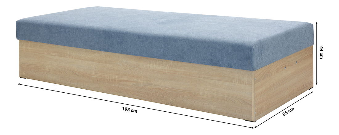 Pat de o persoană (canapea) 85 cm Idona (albastru deschis) (cu somieră și saltea) (cu sp. depozitare)