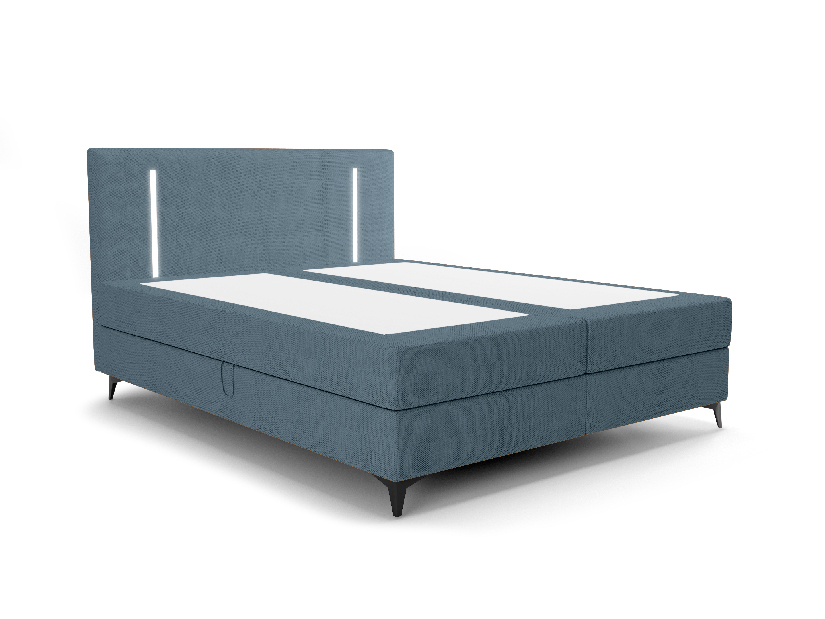 Bračni krevet 140 cm Ortega Comfort (svetloplava) (s podnicom i madracem, s prostorom za odlaganje) (s LED rasvjetom)