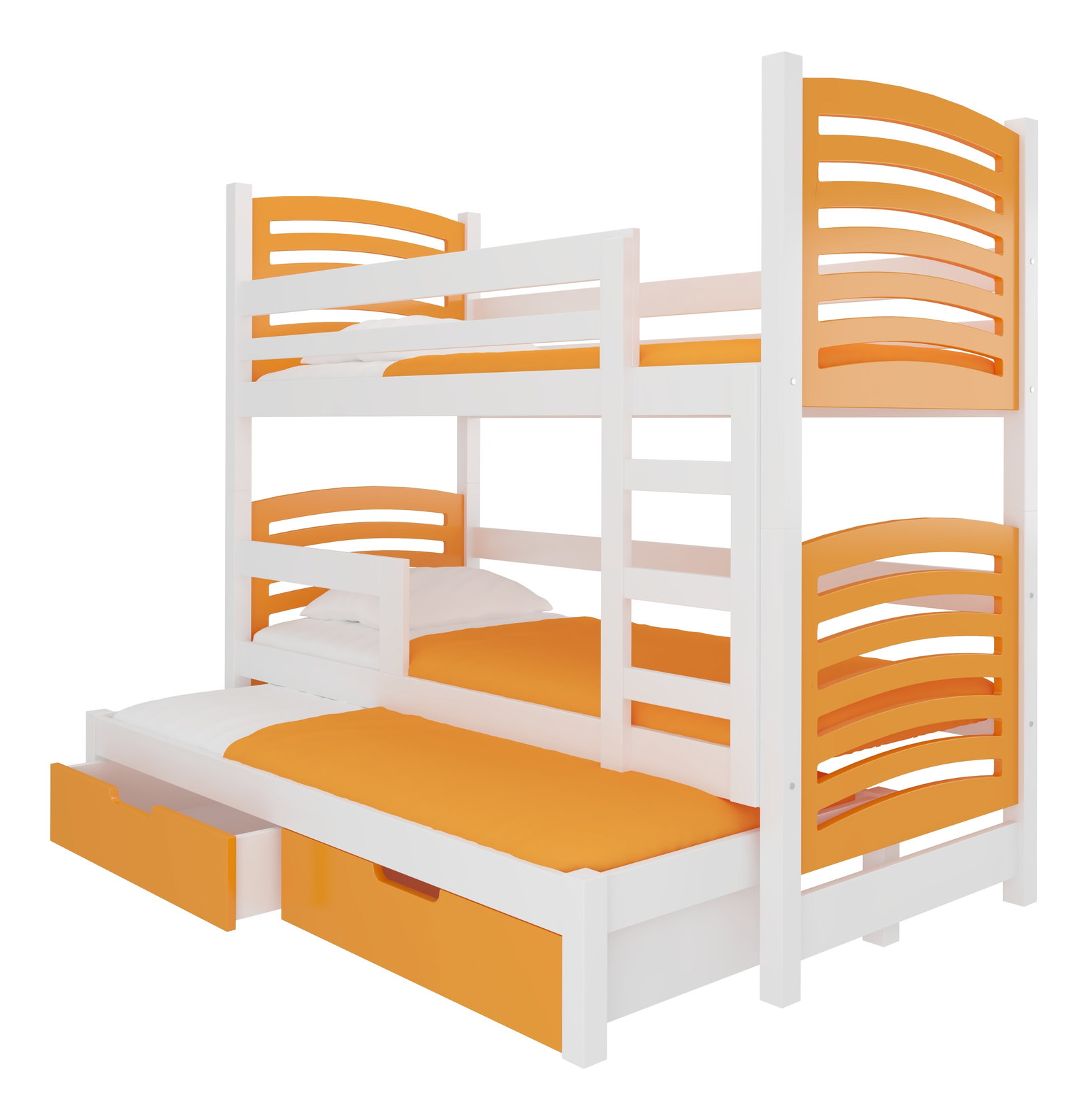 Poschodová detská posteľ 180x75 cm Stanislava (s roštom a matracom) (biela + oranžová)