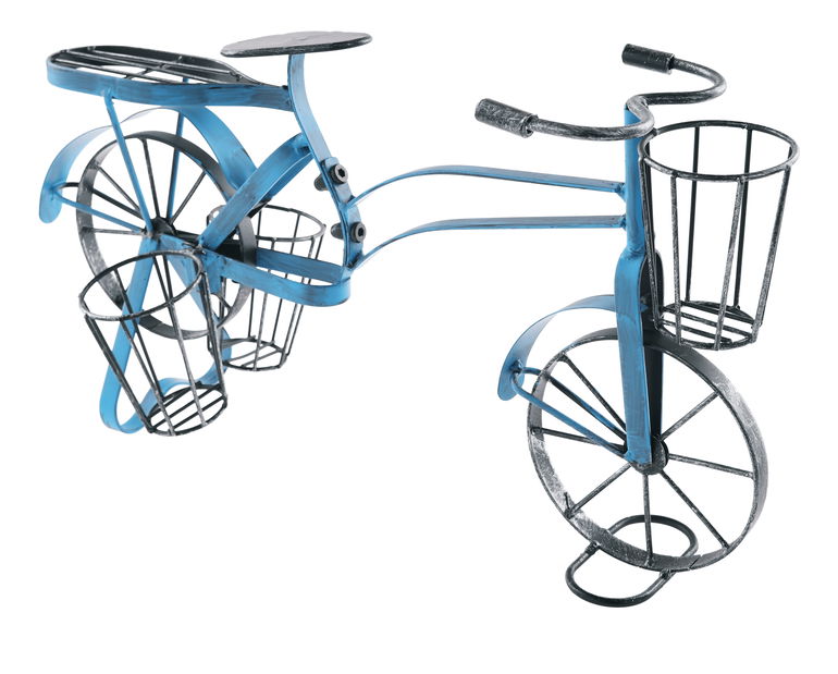 Ghiveci flori retro în formă de bicicletă Alberic (negru + albastru)