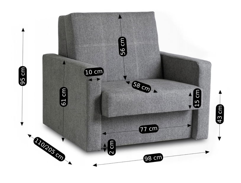 Széthúzható fotel Mulan 1 (szürke) 