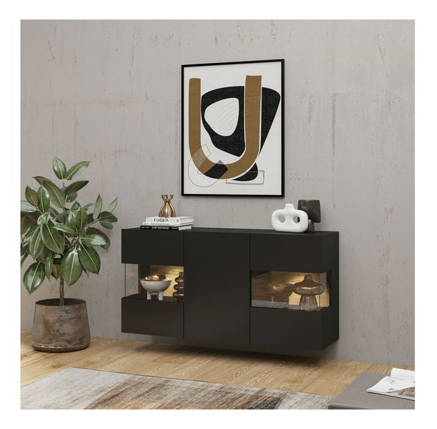 Vitrină Avernic Typ 25 (onyx negru + Stejar wotan)