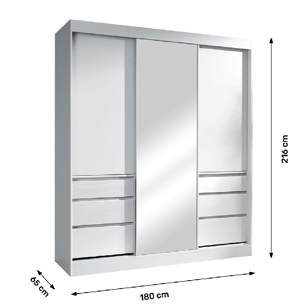 Šatníková skriňa 180 so zrkadlom Romunald (biela)