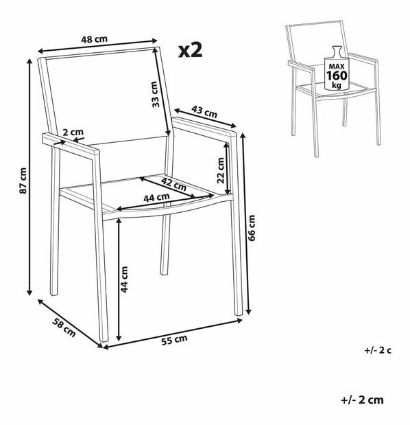Set 2ks. stoličiek Grosso (sivá)