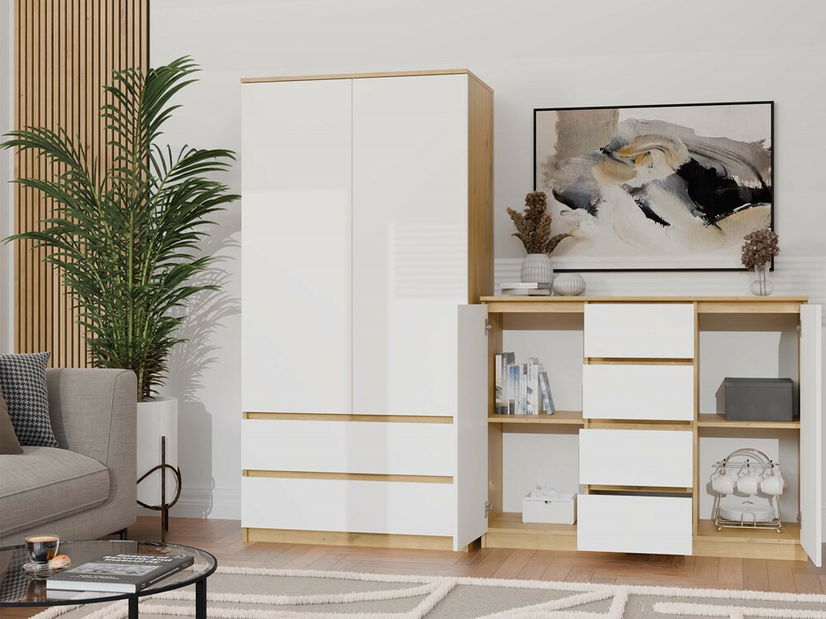 Comodă Musecalo 8 (stejar artisan + alb)