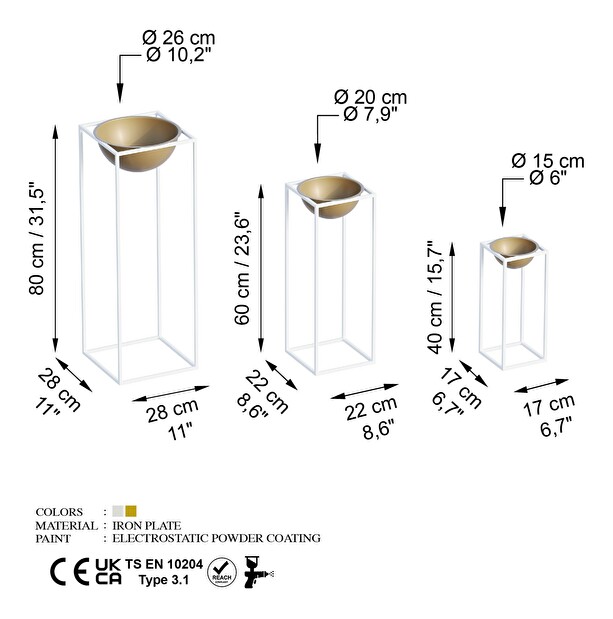 Ghiveci de flori decorativ Gwyneth (Alb + Auriu)