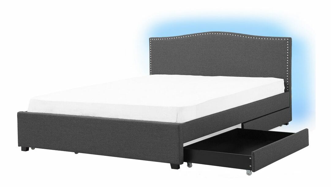 Pat matrimonial 160 cm MONTHY (cu somieră, sp. depozitare și iluminat LED) (gri închis)