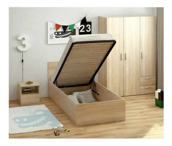Jednolôžková posteľ 90 cm Discutibles (dub sonoma) (s roštom) (s úl. priestorom)