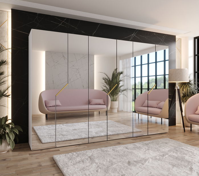 Ormar za garderobu Alaris 3 300 (bijela + zlatna) (s ogledalom)