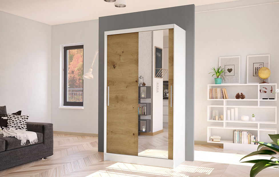 Šatníková skriňa Coletta III (biela + dub artisan)