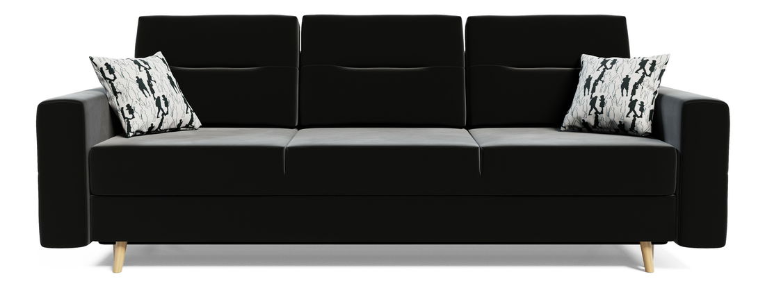 Rozkladacia pohovka Bergenia (tmavosivá + vankúše Postavy)