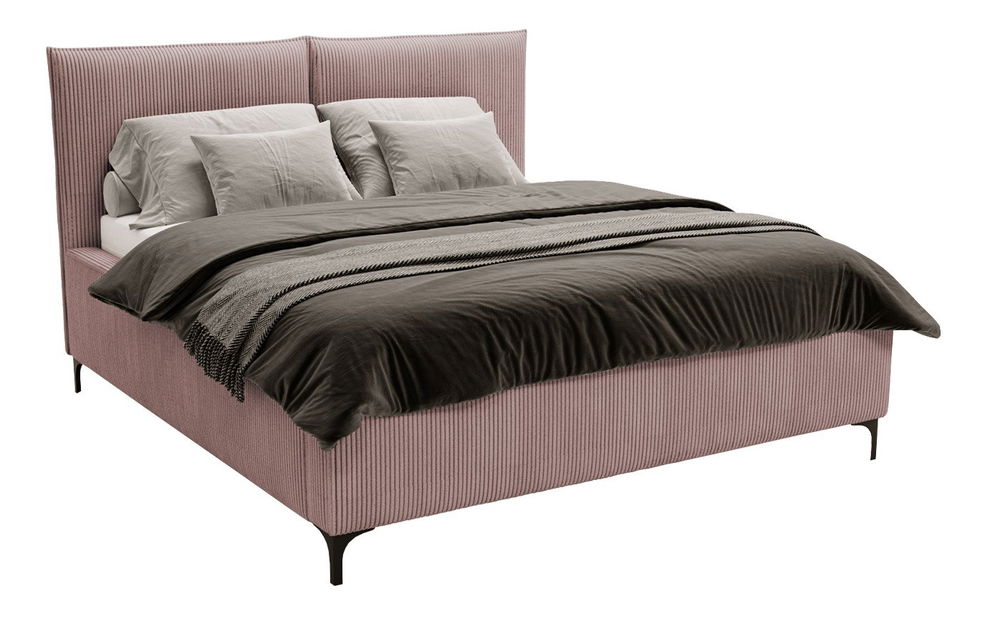 Pat matrimonial 140 cm Camtana (Roz + Negru) (cu somieră) (cu sp. depozitare)