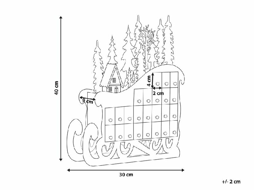 Kültéri szán és adventi naptár alakú dekoráció Impza (világos fa)