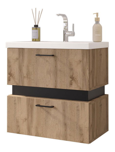 Kúpeľňová skrinka pod umývadlo Trina (dub wotan) (so zrkadlom)